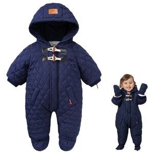 Murmurbear Baby Suit Blue Navy Quilted Warm 6-9 Months Blue Horn Deer